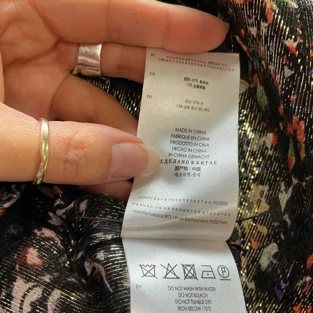 NEW IRO Black Multicolor Maziar Metallic Printed Silk Blend Mini Skirt Size 4
